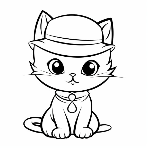cat with fashionable hat easy coloring